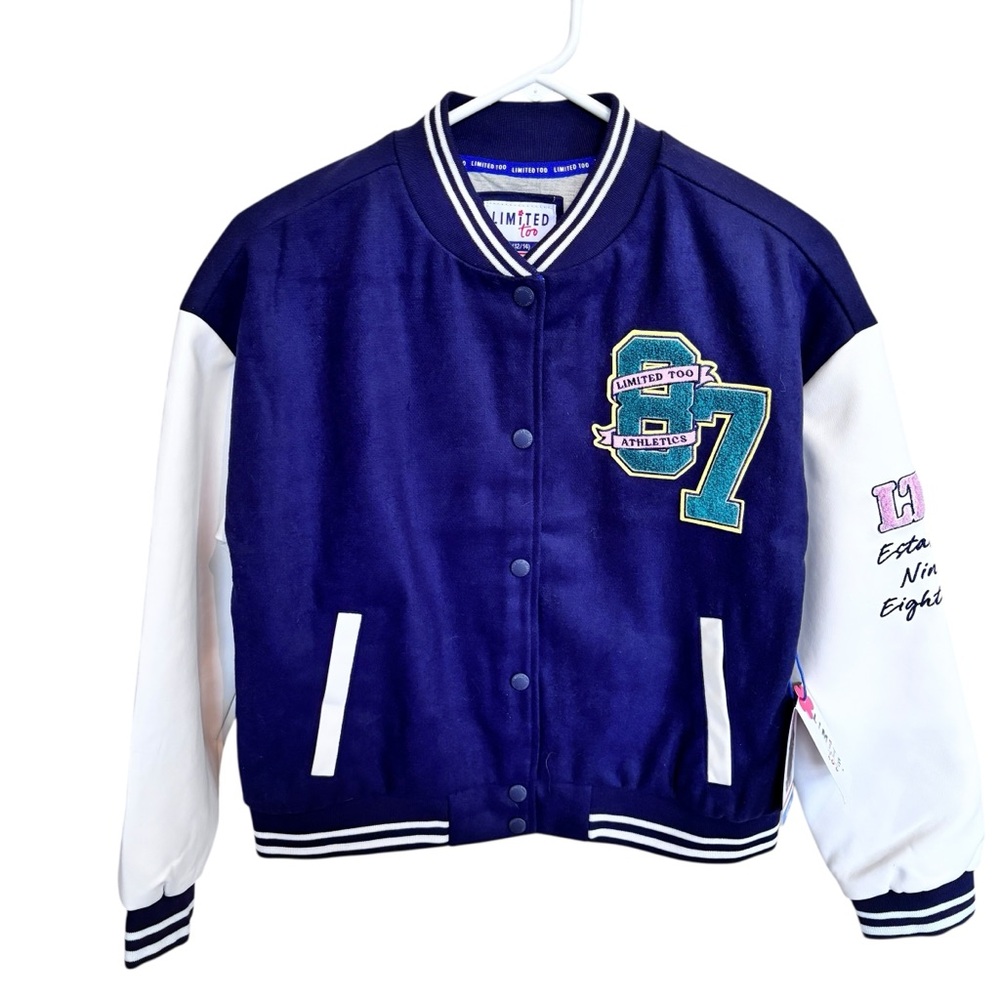 Limited Too Junior Varsity Jacket Faux Leather Sleeves Bomber Size L (12/14)